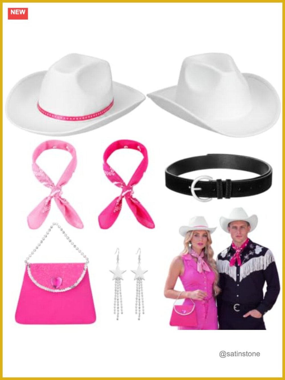 7 Piece Cowgirl Cowboy Costume Set Adult Halloween Cosplay Party Accessories